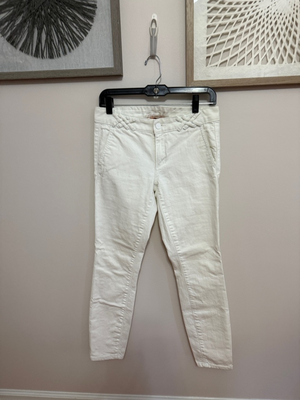 Tory Burch White Ankle Pants with Orange Logo Detail